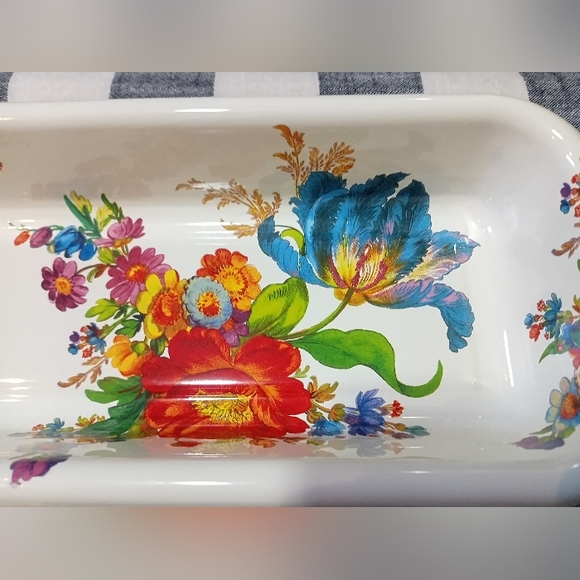 Mackenzie Childs Flower Market White Baguette Dish & Dipping Bowl - Picture 3 of 10